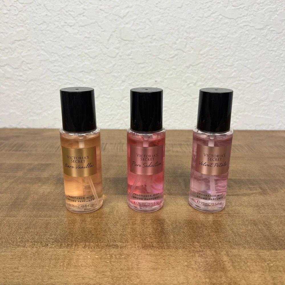Victoria's Secret Fragrance Mist Lot Bare Vanilla, Pure Seduction, Velvet Petals